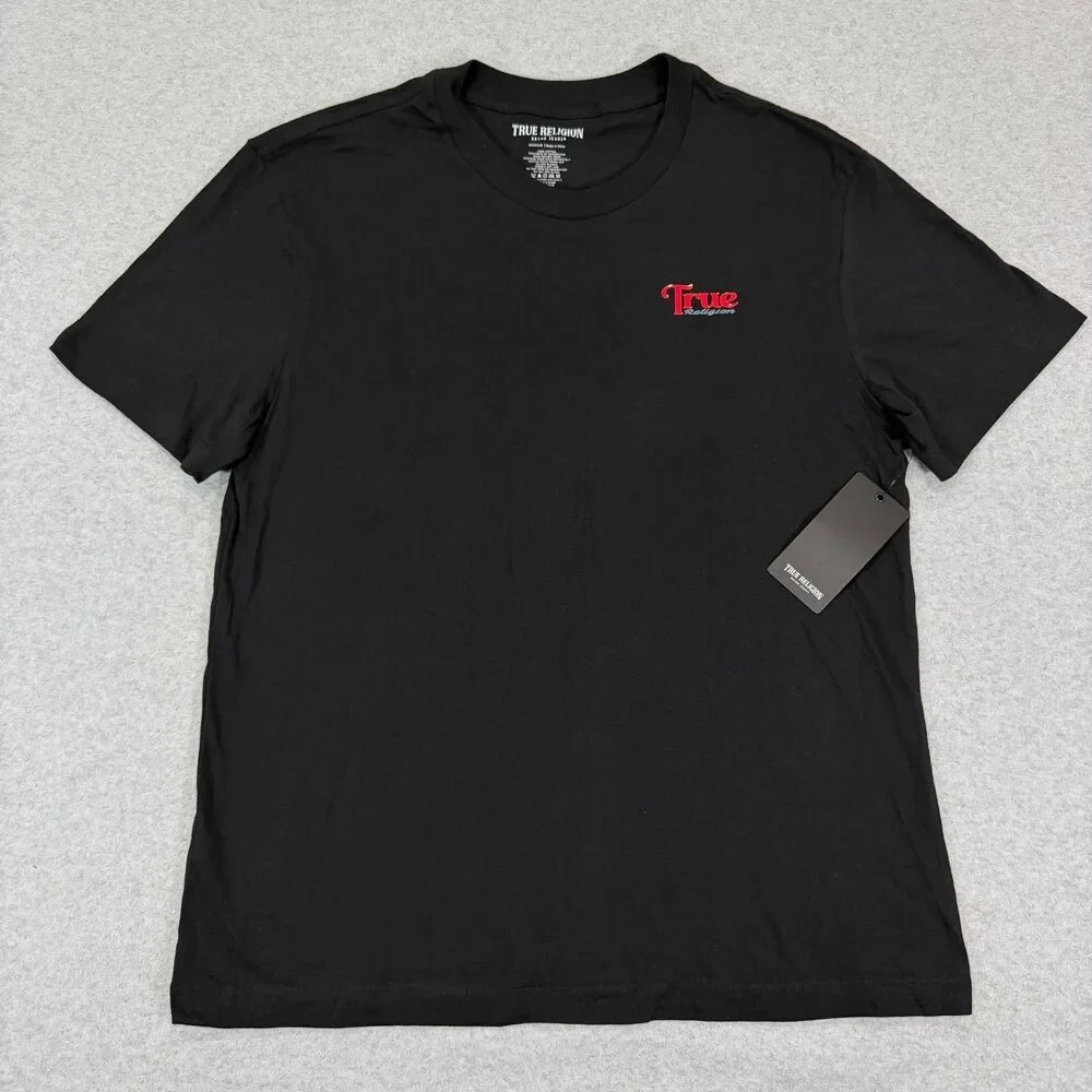True Religion Men's Silicone Buddha Logo Graphic Tee Shirt Medium Jet Black NWT